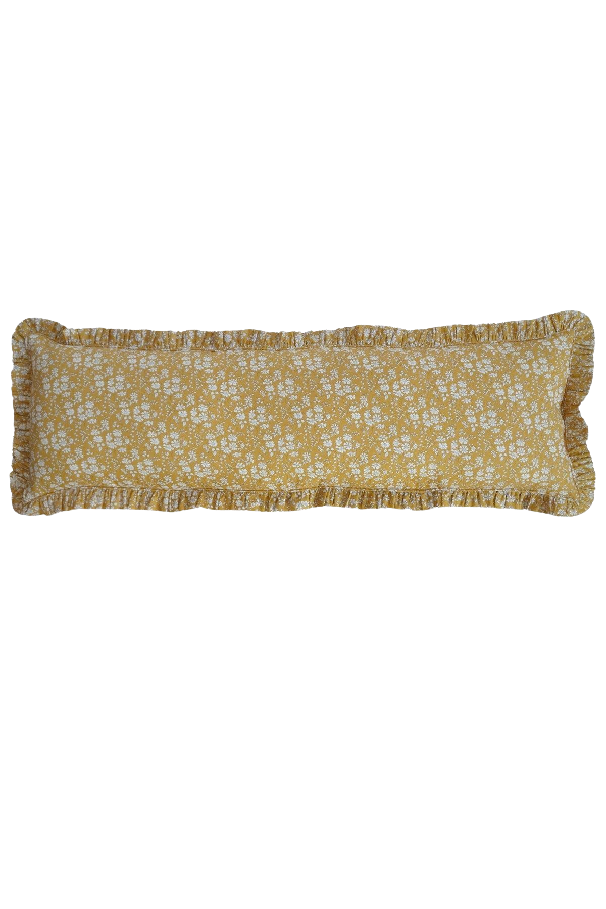 Ruffle bolster cushion in Liberty Capel Mustard